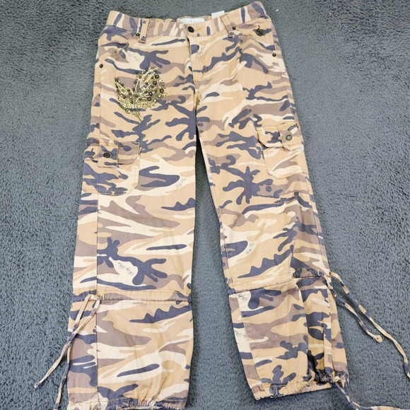Baby Phat‎ Camo Cargo Pants Embellished Drawstring Y2K Streetwear Size 9 - Picture 1 of 16